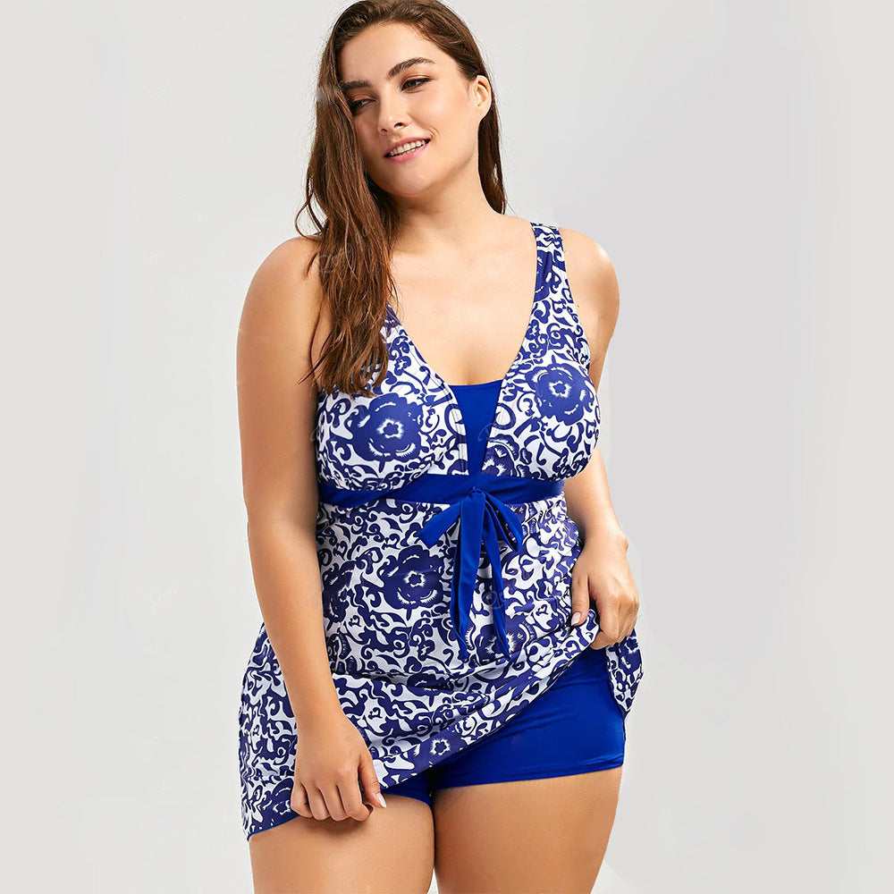 Print plus size skirt split swimsuit Syrenishores